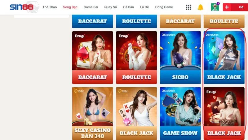 Giới thiệu chung về Blackjack Sin88 