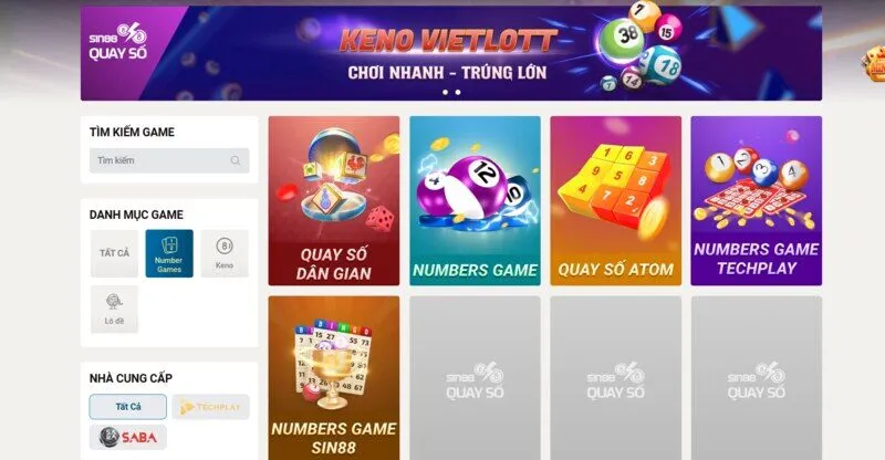 Các trò chơi phổ biến tại Number game Sin88