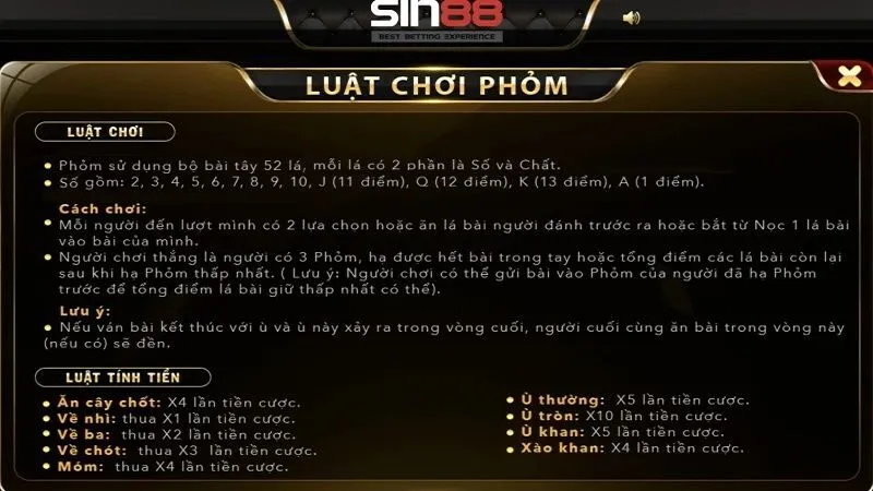 Luật chơi Phỏm Sin88 chi tiết và cụ thể nhất