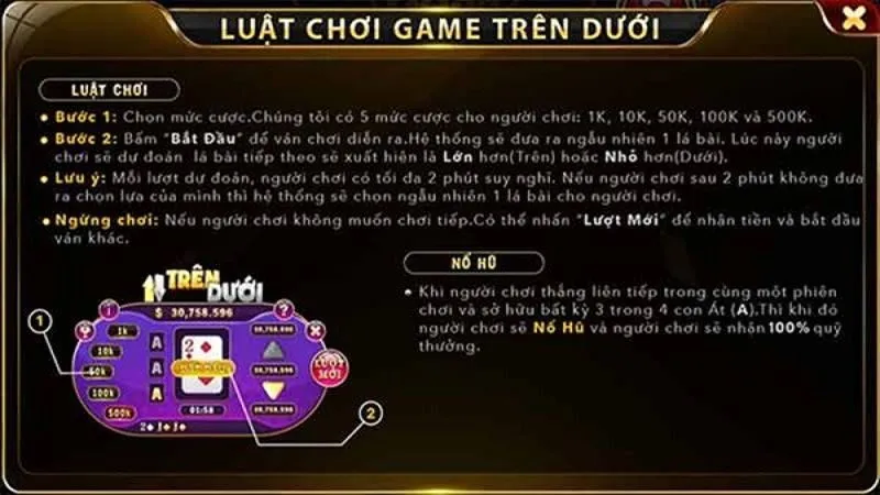 Luật chơi chi tiết của tựa game Trên dưới tại Sin88