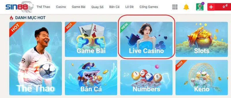 Ưu điểm của  Live Casino Sin88  