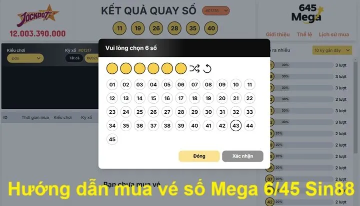 Hướng dẫn tân thủ mua vé số Mega 6/45 Sin88